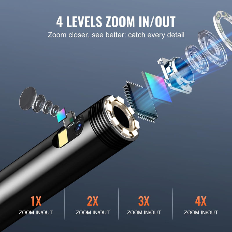 VEVOR Endoscope Camera with Light, Dual Lens Industrial Borescope, 4.3" Screen 1080P Inspection Camera, 8 + 1 Lights, 4X Zoom, IP67 Waterproof Snake Camera for Auto, Plumbing (16.4FT Cable, 32GB Card) 4.3" Screen-Dual Lens