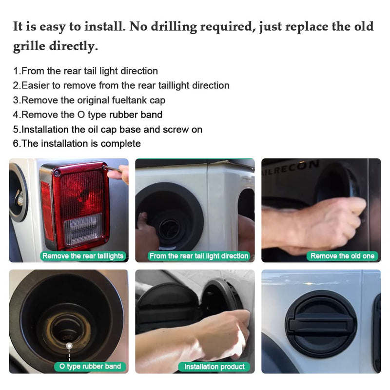 Fuel Filler Door Locking Gas Tank Cap Cover Compatible with Jeep Wrangler 2018-2023 JL & Unlimited Gas Tank Cap Aluminum Fuel Filler Door Cover