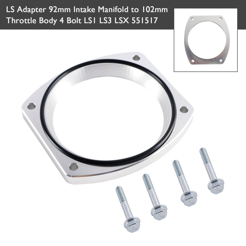 Bruce & Shark 102mm Aluminum Throttle Body Adapter Spacer Plate Kit Compatible with GM LS1 LS3 LSX LS Engine, With 4 Bolt & O-Ring