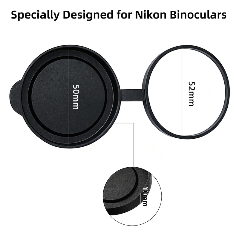 Binocular Lens Caps Set Compatible with Nikon 8x42 10x42, 42mm Rubber Lens Covers for 51–52mm Inner Diameter, Protective Objective & Eyepiece Cover, Black