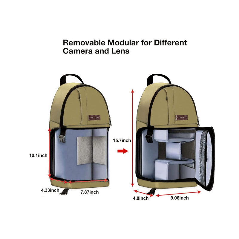 MOSISO Camera Sling Bag, DSLR/SLR/Mirrorless Camera Case Camera Backpack | Shockproof Photography Bag with Tripod Holder&Removable Modular Inserts Compatible with Canon/Nikon/Sony/Fuji, Khaki