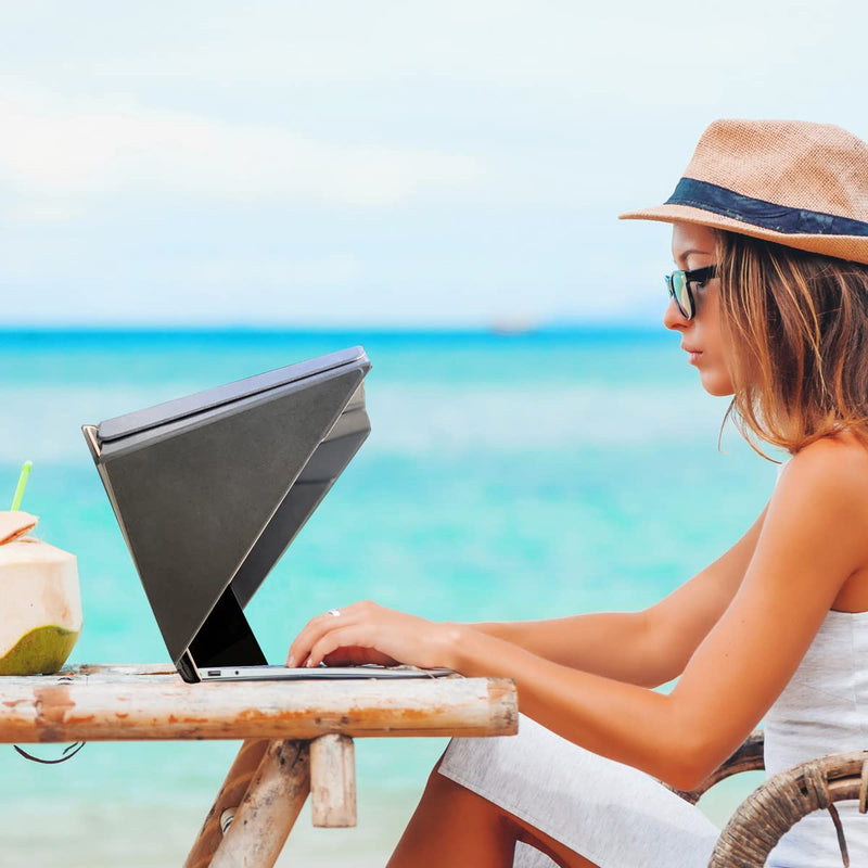 4-in-1 Laptop Sun Shade Lux Hood - Screen Shade, Privacy Screen, Heat Protection, Contrast Enhancement - Fits 12”/13”/14” Laptops, Self-Standing Cover with Pocket - Black 12-14in