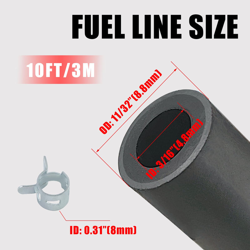 10 Feet 3/16 Inch ID Fuel Line Hose Compatible with Honda Champion Predator Briggs & Stratton Kohler Kawasaki Small Engine Generator Kart Minibike Rubber Fuel Hose with 20 Clamps 3/16" ID-10ft