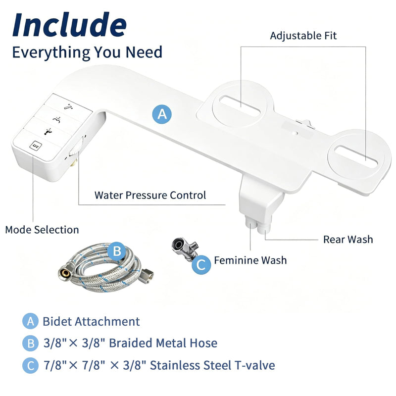 Bidet Attachment for Toilet, Retractable Self Cleaning Cold Water Bidets for Existing Toilets, Bidet Toilet Seat Attachment with Pressure Controls, Bidet Attachment for Frontal & Rear Wash, White