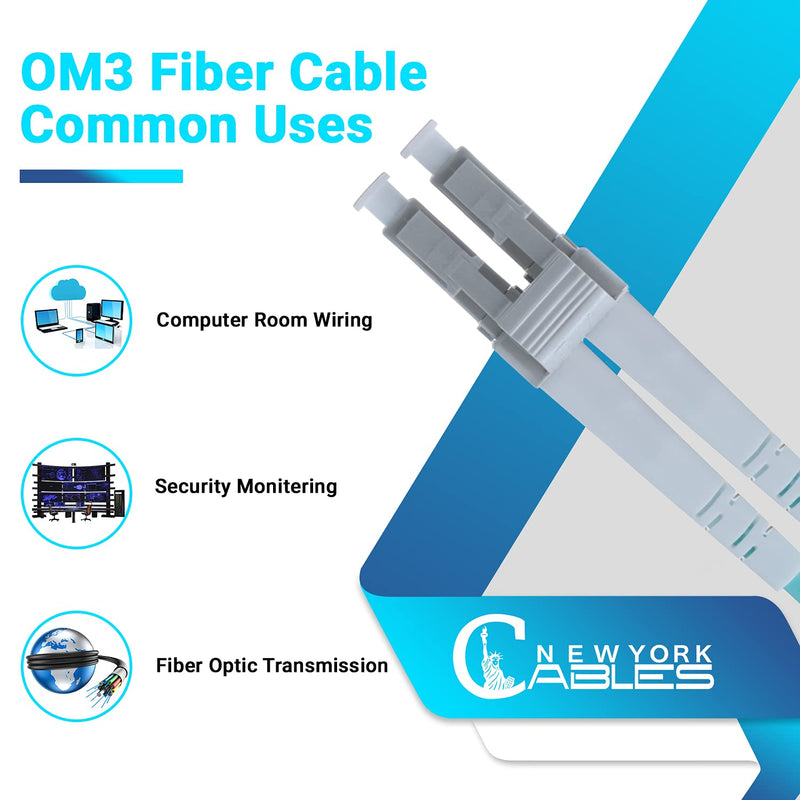NewYork Cables Fiber Optic Cable Multimode Duplex OM4 50/125 Jumper Cord Fiber Cable | 15M (49.2ft) 40gb LC to LC Fiber Patch Cable (Aqua) OM4 LC TO LC 15 Meter