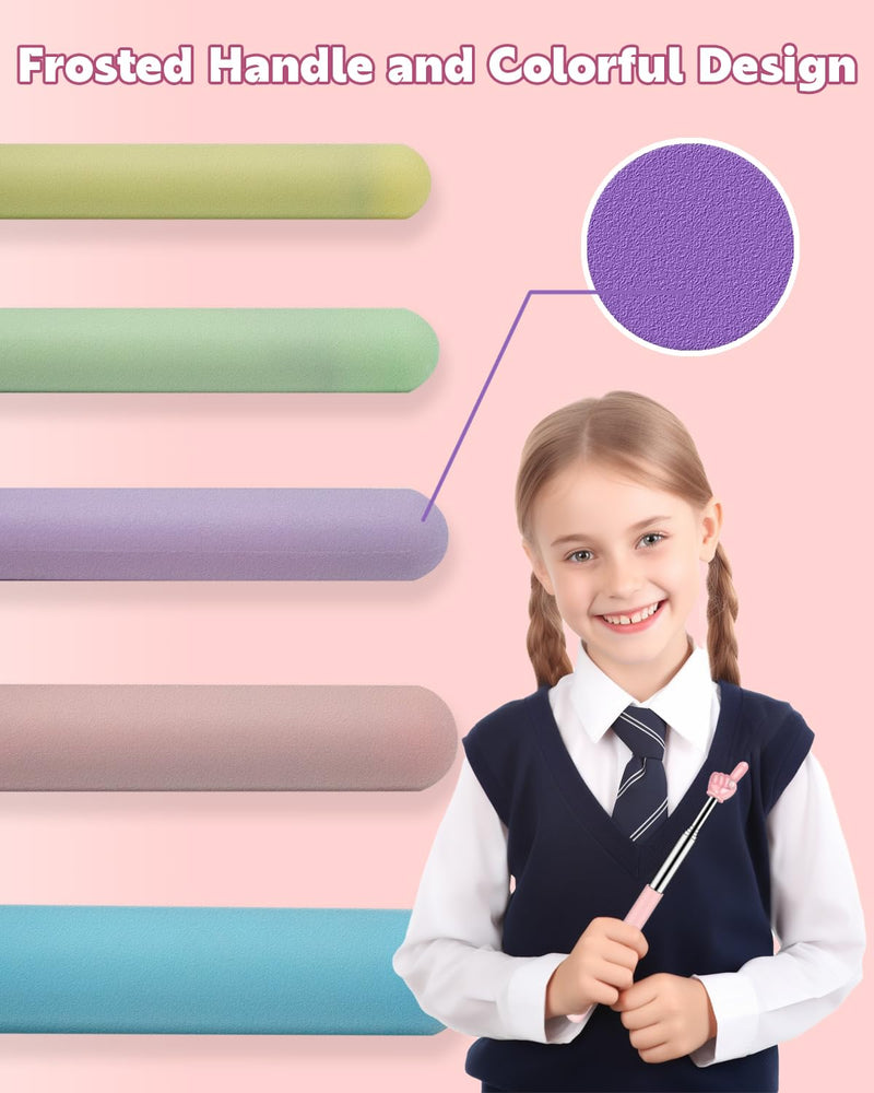 Retractable Teacher Pointer for Classroom Kids Reading, Dumero Extendable Finger Pointer Stick for School, Collapsible Finger Pointing Stick, Long Telescoping Hand Pointer, Pink