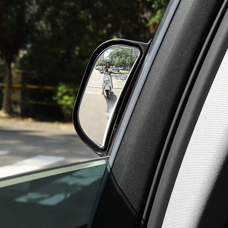 2Pcs Back Passenger Rear View Mirror Adjustable Blind Spot Mirror,Real Glass,Car SUV Side View Mirror With Convex Surface Stick on B-Pillar for Second Row Door Safely Get-Off (Black frame, 2 PCS) Black frame