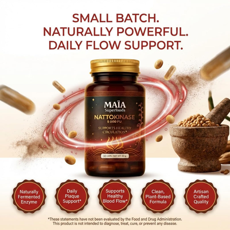 Maia Nattokinase | 5000 FU | Supports Arterial Cleanliness, Nitric Oxide, Cardiovascular Wellness | Fermented Soybean Enzyme Supplement 30 Count (Pack of 1)
