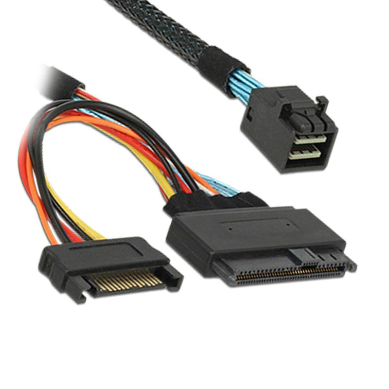 CABLEDECONN Internal 12G Mini SAS HD to U.2 / SFF-8643 to SFF-8639 Cable 0.5m with 15Pin SATA Power for U.2 SSD