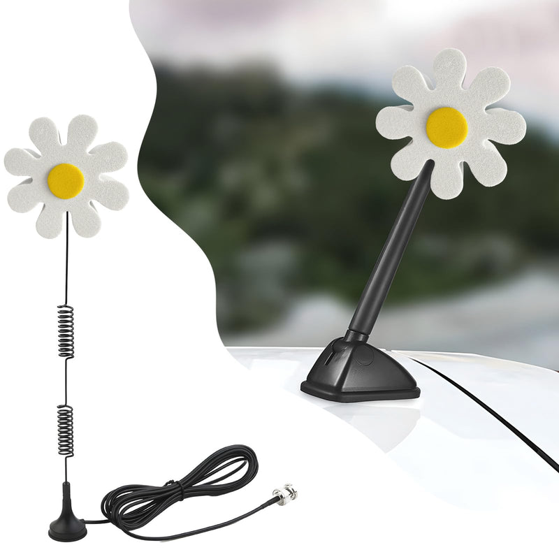 Daisy Car Antenna Topper, EVA Foam Daisy Antenna Decoration Rearview Mirror Dangler, Automotive Roof Toppers Lovely Flower Aerial Ball Cute Dashboard Accessory for Women Men (White) White