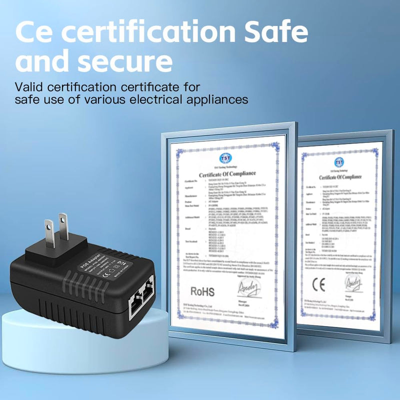 15V 1A POE Switch Injector, 15W 10/100Mbps Compliant IEEE 802.3af, Passive PoE Injector 2 Ports Power Over Ethernet Power Adapter for IP Cameras Mobile WLAN AP, Up to 100 Meters (325 Feet)