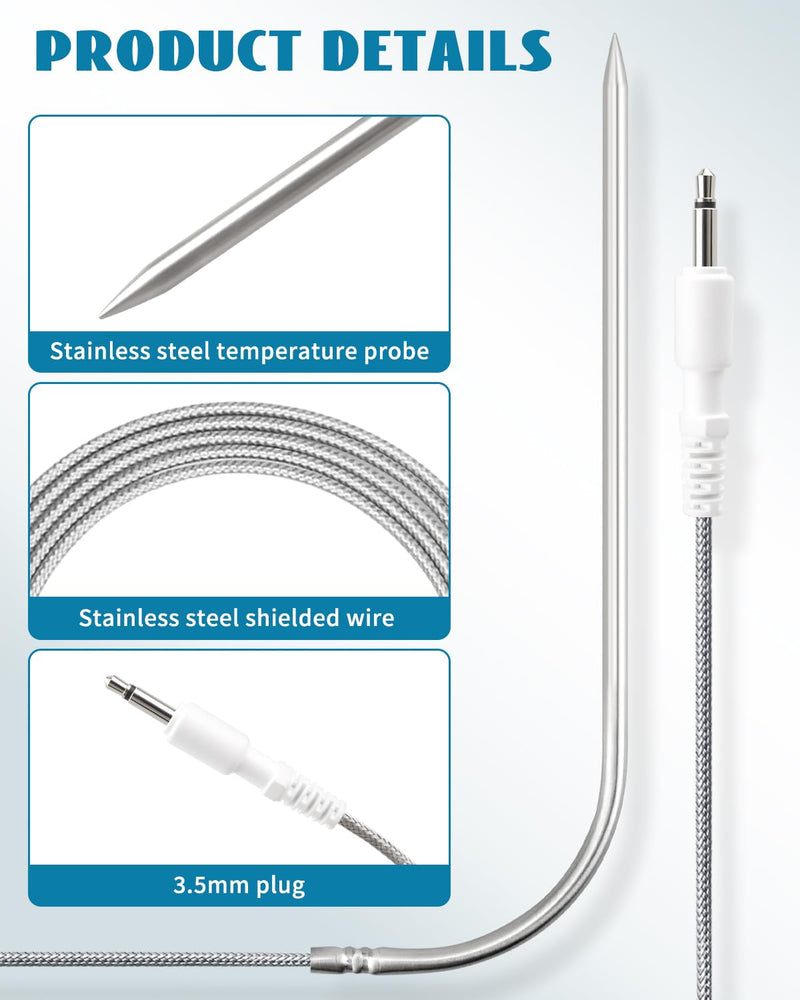 8 Foot Temperature Probe Fit for DynaQ/UltraQ/PartyQ/DigiQ/CyberQ Controls Food Premium Dishwasher Safe Temperature Probe