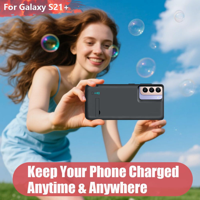 Battery Case for Samsung Galaxy S21+ 5G, 5000mAh Rechargeable Extended Battery Charging Charger Case, Add 100% Extra Juice (6.7 Inches) Black
