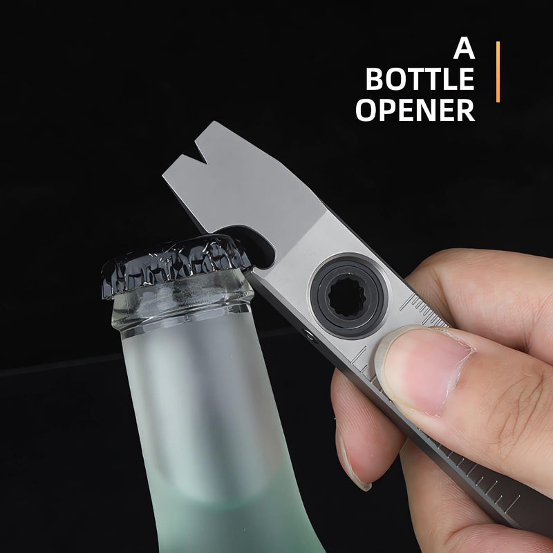 Titanium Pry Bar,Multi-tool,EDC Tool,Versatile Pry Tool,Bottle Opener,Wrench,Ratche screwdriver,Nail puller,Crowbar in One,Compact Versatile Pocket Pry Bar for Everyday Carry 01 Grey-l