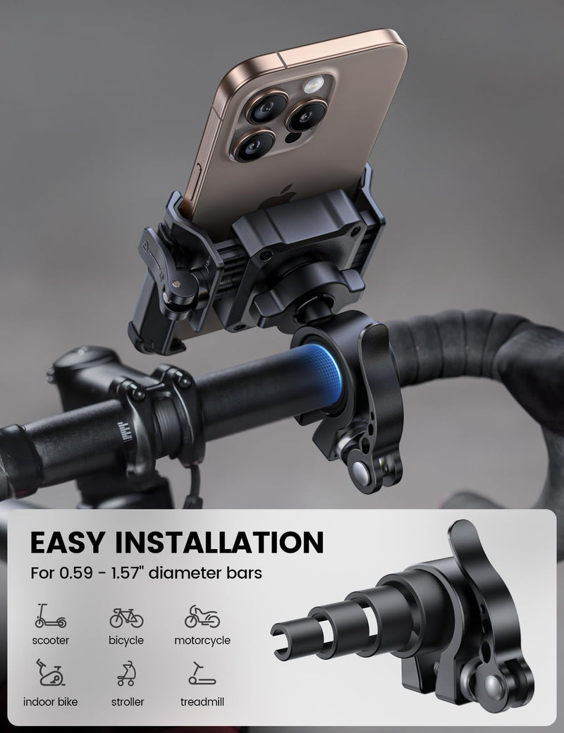 Lamicall Motorcycle Bike Phone Mount - [No Block Camera] [1s Lock] Bike Cell Phone Holder Clamp, Bicycle Scooter Handlebar Clip, for iPhone 17 16 15 14 Pro Max, Galaxy S25 S24 Ultra, 4.7-7" Phones