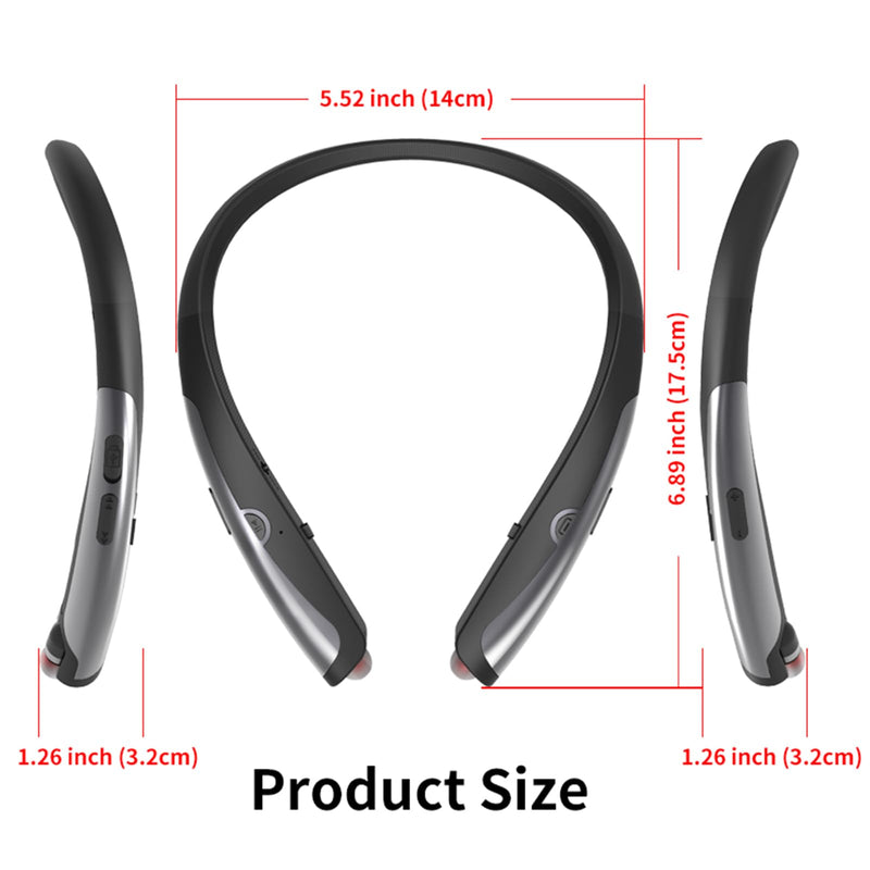 Bluetooth 5.3 Neckband Bluetooth Headphone, Sweat Resistant Noise Cancelling Stereo Headphones, and Retractable Ear Tips for Music, Conference, Videos（Bright Black） Dark Black