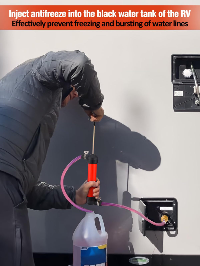 MADHOLLY Hand Fuel Pump Kit - RV Antifreeze Transfer Pump for Camper Trailer with 3 Clamps Leak-proof to Make Winterizing Easier, Siphon Water System for Oil and Liquids