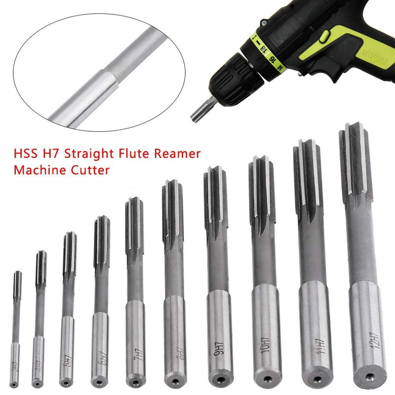 Chucking Reamer Set, 10Pcs H7 Straight Shank Chucking Machine Reamer Milling Cutter Tool, Straight Flute Reamer Machine Cutter, 3/4/5/6/7/8/9/10/11/12mm