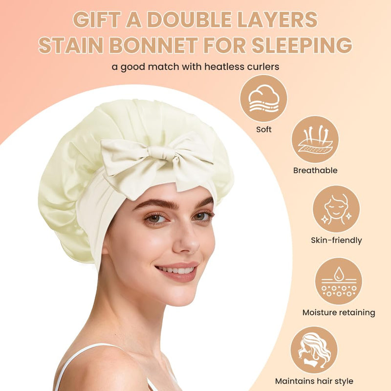 Heatless Curlers Headband, 6PCS No Heat Hair-Curlers and Rollers, Soft Sleep Overnight Hair-Curls Set with Silk Bonnet, heatless Curling Gift Kit for Women Long and Short Wave hair (Beige) #B 6PCS-#Beige