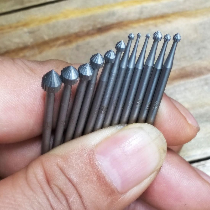 12 Pcs Cylinder-Cone Shape Carving Burr Sets, 3/32'' Shank Jewelry Making Stone Setting Burs for Lapidary (008-040)