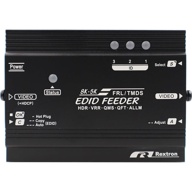 Rextron 8K HDMI 2.1 EDID Feeder – EDID Emulator, HDMI 2.1, 3+1 Memory, Built-in Video Booster, HDCP 2.2/1.4, 7680x4320@60Hz 4:4:4, Dynamic HDR, DSC, VRR, QMS, QFT, ALLM, USB Powered, VDDC-8K10