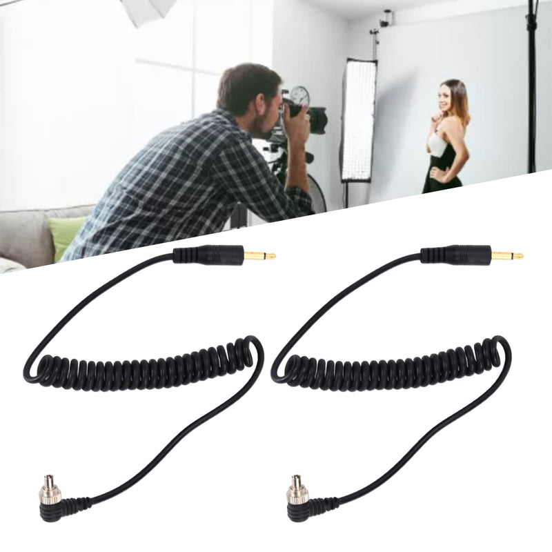 Acouto Camera Flash Cable 2pcs Universal 3.5mm to Male Flash PC Sync Cable Coiled Cord with Screw Lock Male Flash PC Sync Cable for Digital Cameras Approx. 30-80cm / 11.8-31.5in