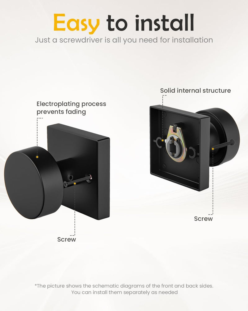 Goldenwarm Black Dummy Door Knobs Interior, Matte Black Dummy Door Knobs for Closets, Hallways, Kitchens, Zinc Alloy Heavy Duty Modern Square Interior Door Knob(1 Pairs / 2 Pieces) Matte Balck 1