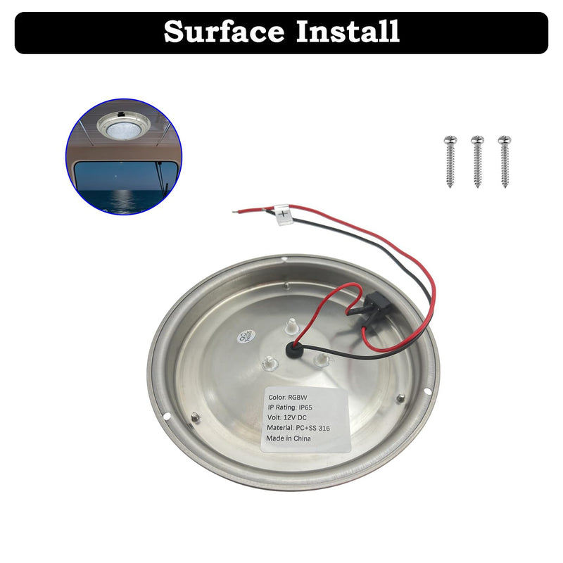 Marine Boat Dome Light, RGBW 7" 12V Interior Cabin Lights, Built in Toggle Switch, Stainless Steel Surface Mount