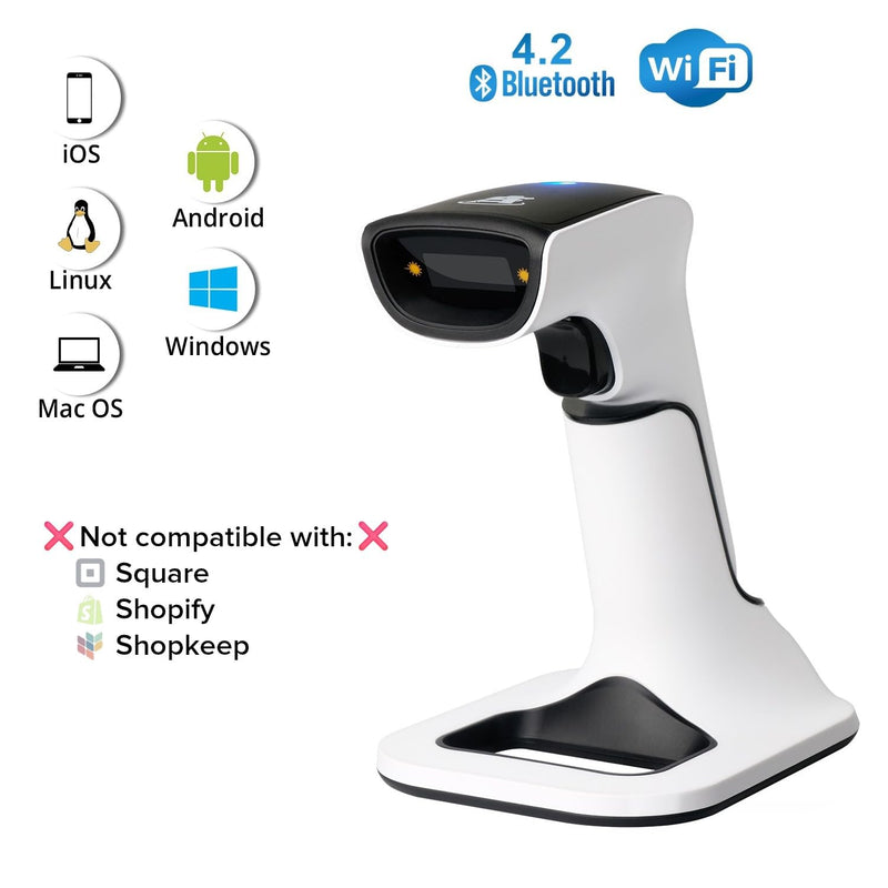 ScanAvenger Wireless Portable 1D&2D with Stand Bluetooth Barcode Scanner: 3-in-1 Handheld Scanner, Rechargeable Battery for Inventory - USB Bar Code/QR Reader (1D&2D with Next Gen Stand) 1D&2D With Next Gen Stand