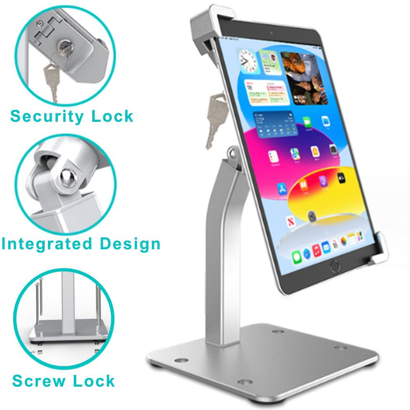 Anti-Theft Kiosk Desktop Stand for 7-11“ ipad Tablet, 360° Swivel Heavy Duty Aluminum Retail POS Business Tablet Mount with Security Lock, Compatible iPad 10th 9th 8th Gen iPad 10.9 10.2 9.7
