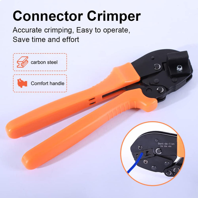 51 PCS Ratchet Powerpole Crimping Manual Tool Kit for 15A 30A 45A Connectors, 10 Pair 45A Connectors Assortment Quick Connect Battery and Caps, Ratchet Powerpole Crimping Tool for AWG22-10