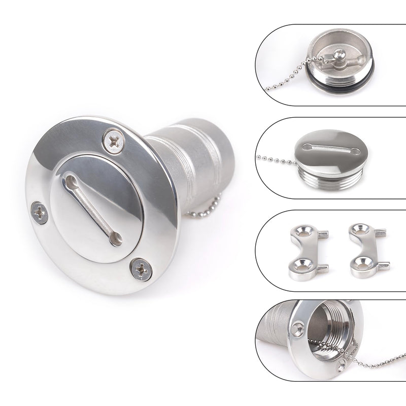 Boat Gas/Fuel/Diesel/Water/Waste Deck Fill/Filler Tank Key/Keyless Cap Marine Mirror-Polished 316 Stainless Steel Hardware for Boat Yacht Caravan 1-1/2"(38mm) /2"(50mm) 38mm With Key cap deck filler