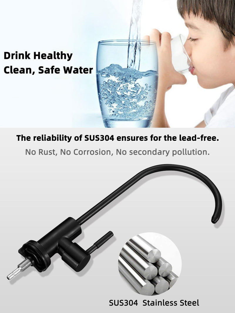 Drinking Water Faucet Matte Black Water Filter Faucet, SUS304 Stainless Steel, Easy to Install Reverse Osmosis Faucet for Kitchen Bar Sink