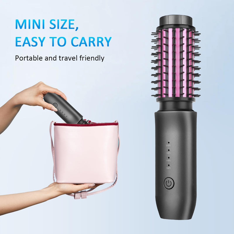  [AUSTRALIA] - Cordless Curling Iron Brush, Cordless Hair Curler and Straightener Brush | 2 in 1 7000Mah Portable Travel Iron Mini, Rechargeable Curling Wand with Negative Ion, 150℃-210℃ (Gery) Gery