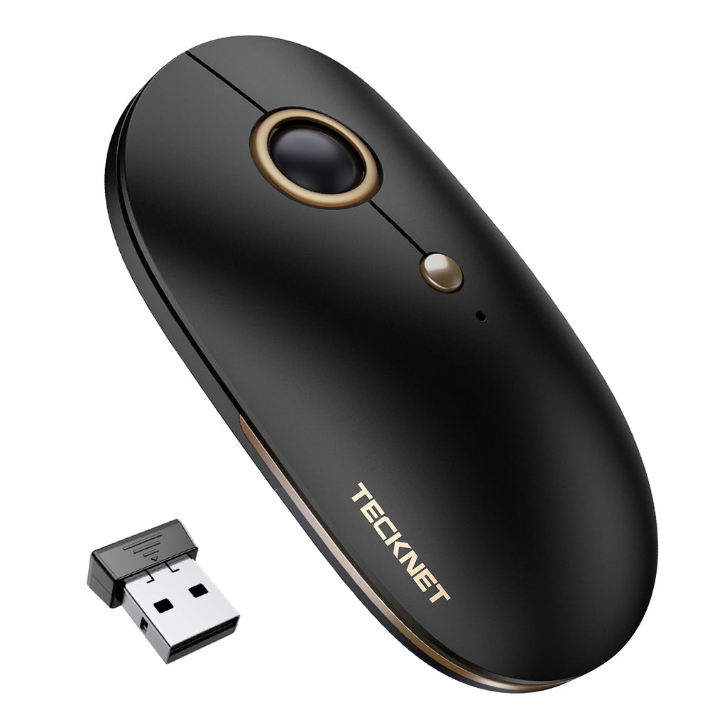 TECKNET Silent Mouse Wireless for Laptop PC, 2.4Ghz USB-A Wireless Computer Mouse, 4800 DPI Ambidextrous Quiet Click Mouse for Travel, Slim Portable Wireless Mouse Compatible with Chromebook MacBook Black Gold