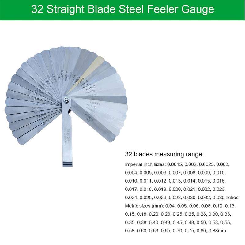 HDLNKAK Vernier Caliper 6 Inch + Stainless Steel Feeler Gauge 32 Blade, 6" Stainless Steel Non Digital Caliper, 0-6Inch/0-150mm，0.02mm/0.001" High Precision Caliper 6inch 0.01inch caliper + feeler gauge