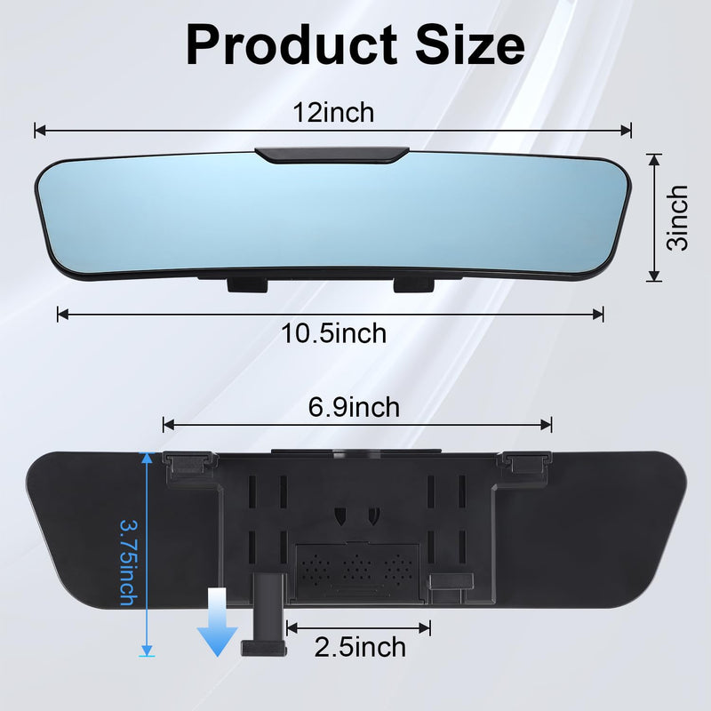 LivTee Anti Glare Rear View Mirror 12.4''(312mm), Wide Angle Panoramic Convex Curve Rearview Mirror Clip on Original Mirror to Eliminate Blind Spot and Antiglare for Cars SUV Trucks Anti Glare(12 inch)