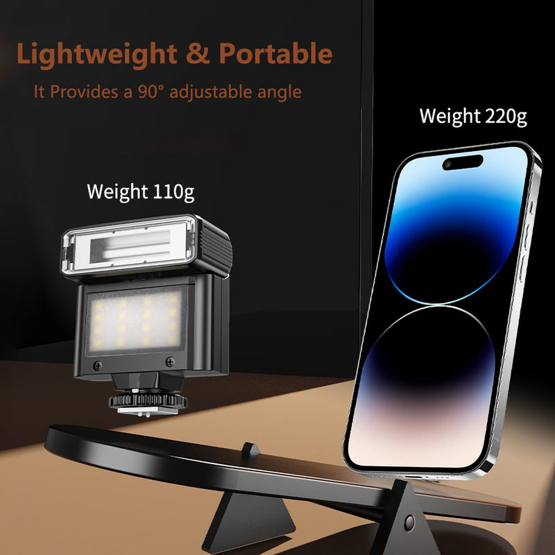 Camera Flash Speedlite for Canon Nikon Sony Fuji Pentax Olympus, with Continuous LED Light, Single Contact Hot Shoe, 4 Power Levels