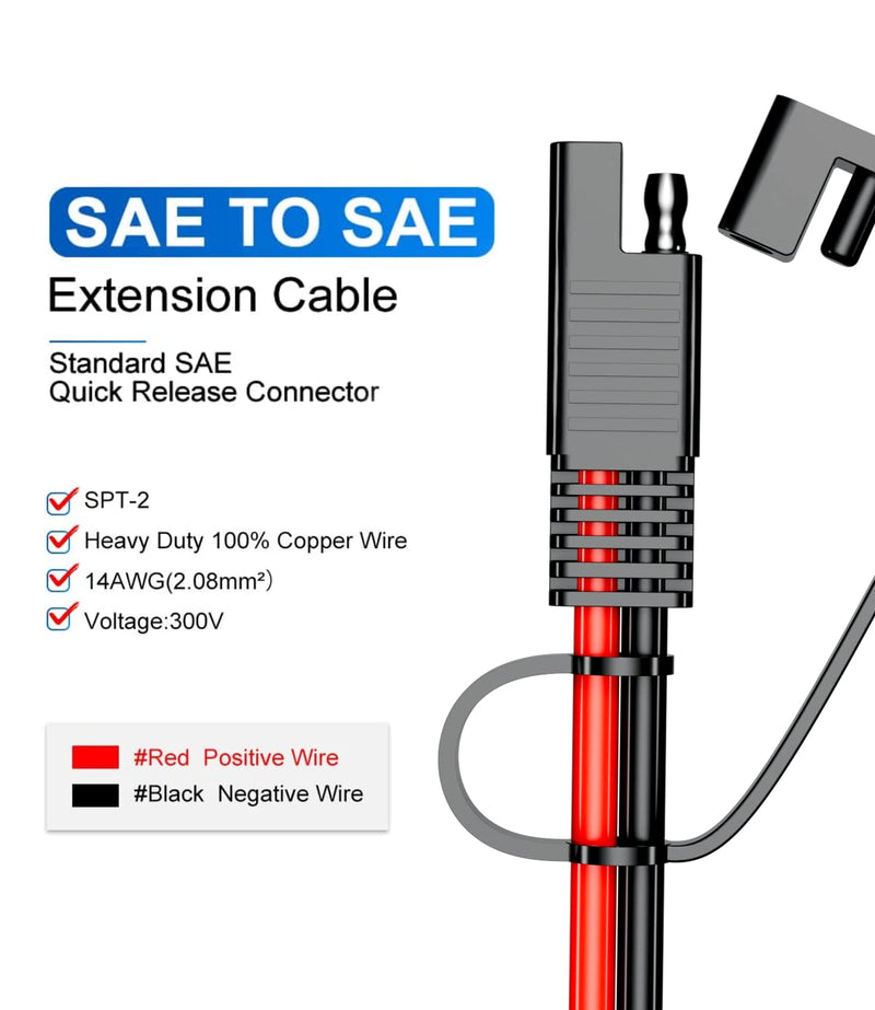 SAE Extension Cable 12AWG, SNLLMZI SAE to SAE Extension Cord DC Power Automotive Extension Cable for Solar Panels,Cars, RVs,Trucks,Boats, etc (3.3FT) 3.3FT