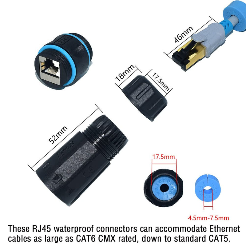 10PCS M23 Shielded RJ45 Waterproof Cat5/5e/6 8P8C Connector IP67 Ethernet LAN Cable Connector Double Head Outdoor LAN Coupler Adapter Female to Female 10