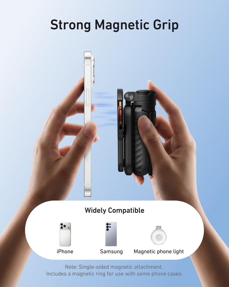 TELESIN Magnetic Mini Selfie Stick Tripod with Phone Camera Grip | 5 in 1 Cell Phone Stand with Detachable Button for iPhone 17 16 15 14 & Android, Pocket Size Phone Tripods with Carabiner