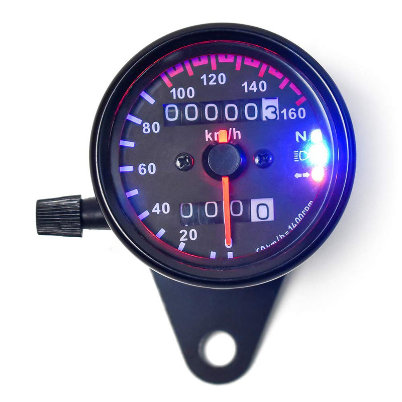 0021 KM/H Diameter 2.56 Inches Mechanical Motorcycle Speedometer Dual Odometer Gauge with Led Backlight Neutral Headlight Turn Signal Indicator Stainless 12V Black