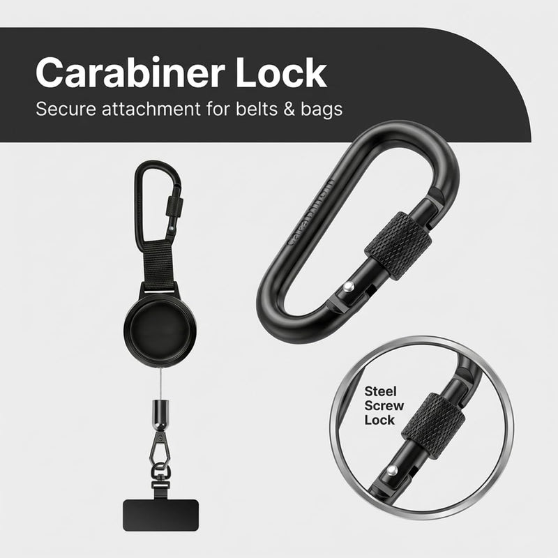 2Pack Anti theft Phone Tether, Retractable Phone Lanyard with Steel Cable, Locking Carabiner & 360° Swivel, Universal Phone Tether Tab for Outdoor Skiing Hiking Climbing Fishing, Black