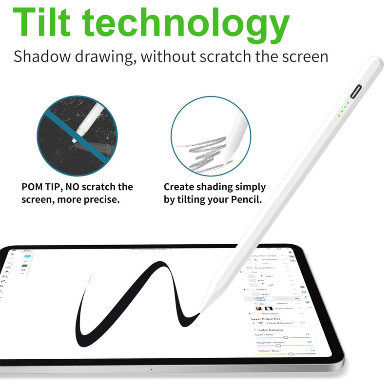 Stylus Pen for iPad 2018-2023 with Palm Rejection, Magnetic Stylus Pen, Active Pencil for iPad 10/9/8/7/6 Generation, iPad Pro 11/12.9 inch, iPad Air 5/4/3 Gen, iPad Mini 6/5 Gen (White) White