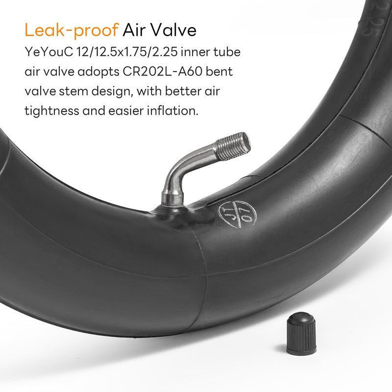 Heavy Duty 12/12.5x1.75x2.25 Thick 40% Butyl Inner Tube, 12 1/2 x 2 1/4 Inner Tube with CR202 Angled Valve Stem Compatible with Most 12x1.75/2.125 12x2.25 12.5X1.75/2.25 Bike/Scooter Tire Tube 2Pcs