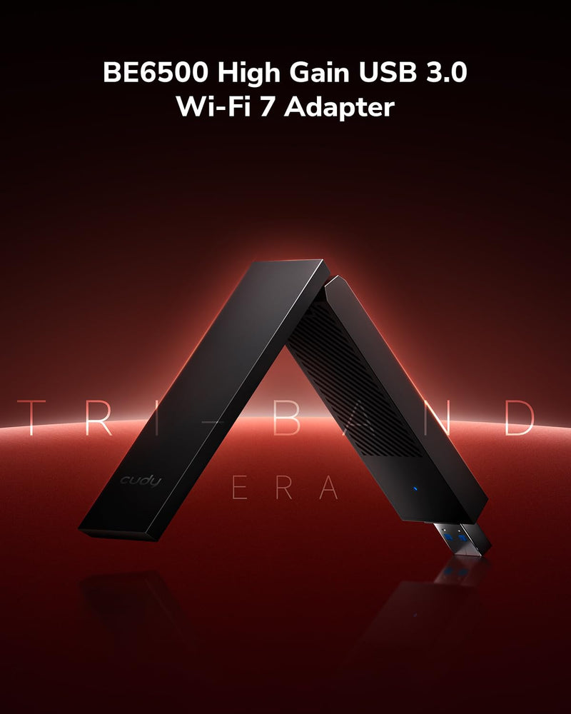 Cudy BE6500 Tri-Band Wi-Fi 7 Wireless USB 3.0 Adapter WU6500 WiFi Adapter for Desktop PC, Supports Windows 11/10, High Gain Antennas, 6GHz, 4K-QAM, 160MHz, WPA3