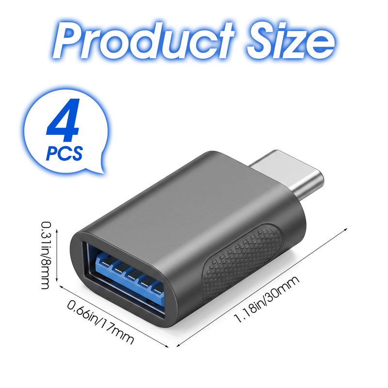 4 Pack USB to USB-C Adapter USB-C to USB Straight Connector Compatible with Cellphon and More Type C Devices