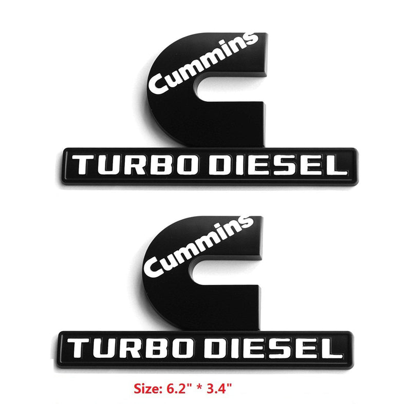 Yoaoo 2Pack OEM Black Cummins Turbo Emblem Compatible with 2500 3500 Emblem Matte White 6.2" by 3.4" inches Black with white
