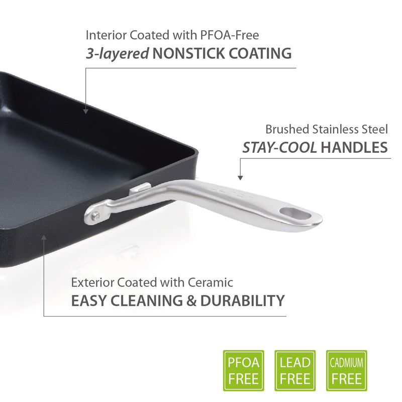 TECHEF - Onyx Collection, Nonstick Tamagoyaki Japanese Omelette Pan/Egg Pan (PFOA Free), Made in Korea Square Omelette Pan