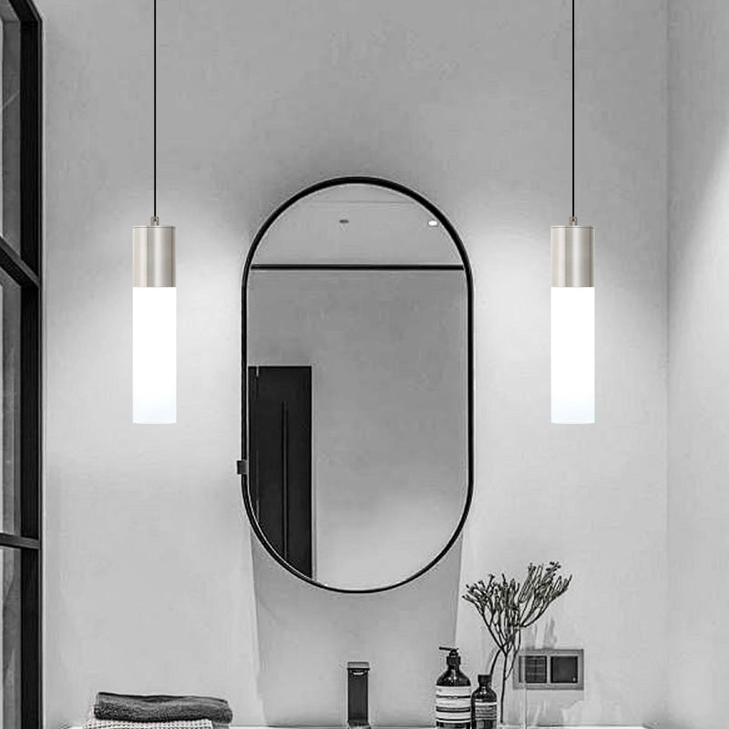 LED Kitchen Pendant Lighting Over Sink 1-Light Brushed Nickel Pendant Lights Modern Dining Table Lights Ceiling Hanging Lamp with Milky White Lampshade, Adjustable Height, 3000K-6000K 1-Light 1-Pack